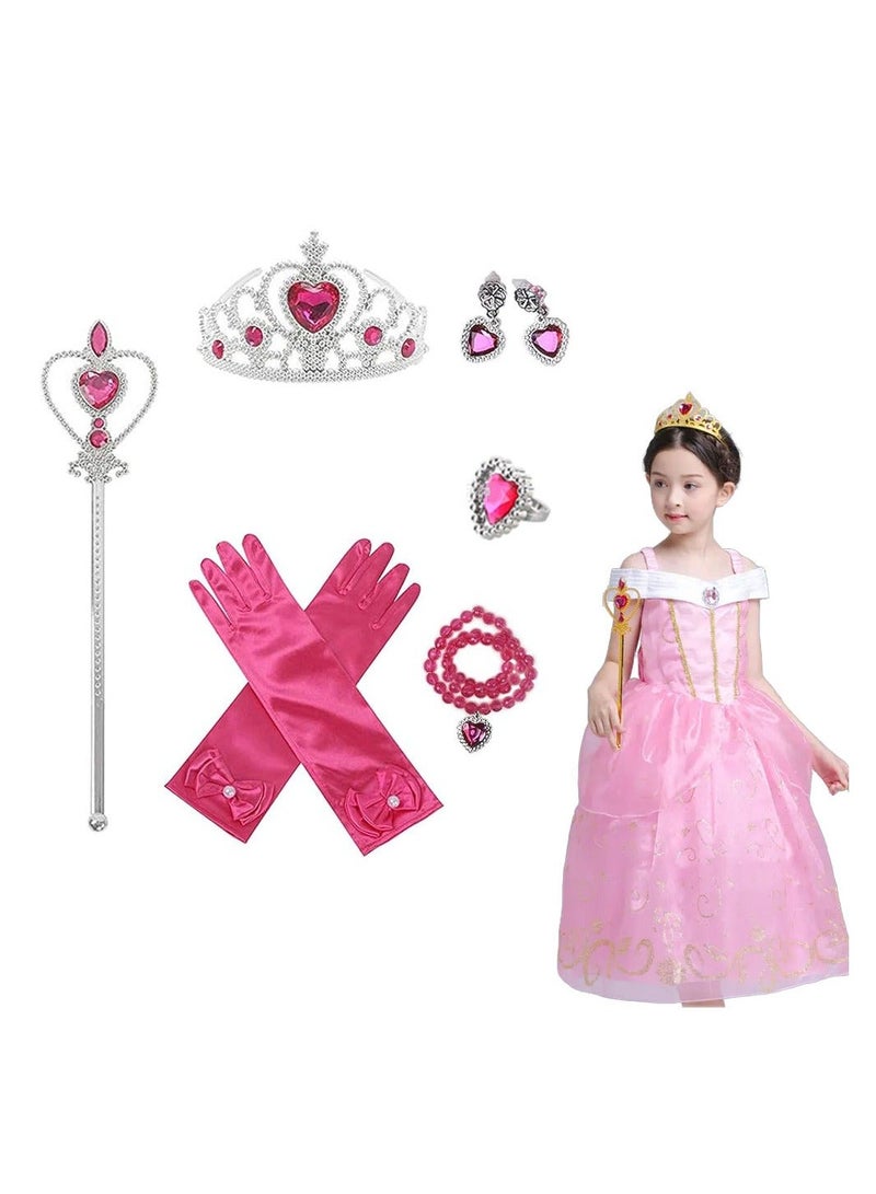 Royal Princess Dress-Up Set - 6 Pcs Accessory Kit for Girls, Rose Red Theme - Gloves, Tiara Crown, Wand, Necklaces, Bracelet, Rings, Earrings - Queen Cosplay Accessories for Little Royalty (Rose Red) - Image 1