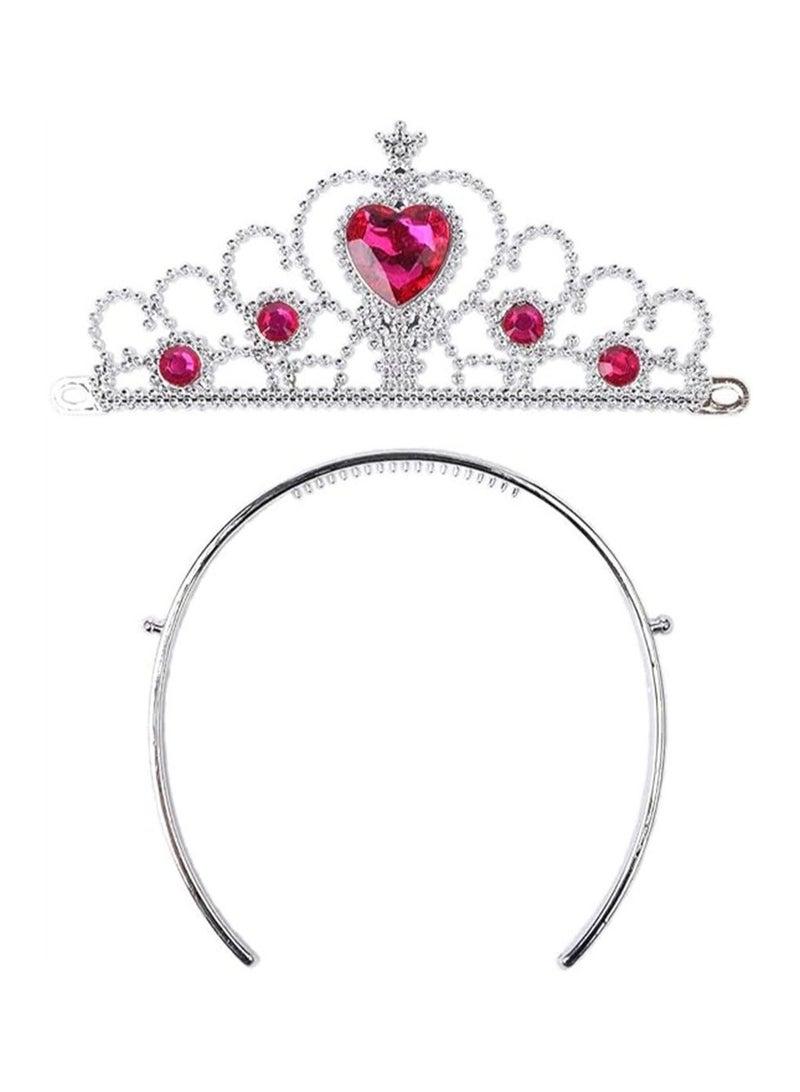 Royal Princess Dress-Up Set - 6 Pcs Accessory Kit for Girls, Rose Red Theme - Gloves, Tiara Crown, Wand, Necklaces, Bracelet, Rings, Earrings - Queen Cosplay Accessories for Little Royalty (Rose Red) - Image 4
