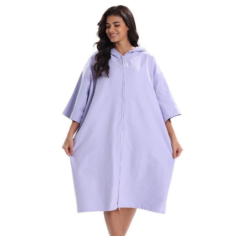 Ultra-Fine Microfiber Adult Hooded Bathrobe - Quick-Drying Beach Towel & Surfing Cape