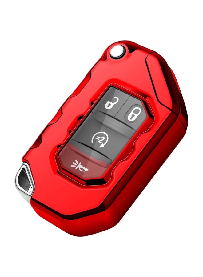 7Cylinder TPU Durable Key Fob Cover Compatible with Jeep Gladiator, JT, Sahara, JLU, Wrangler, JL, Rubicon (2013-2021) - Red. - Image 1