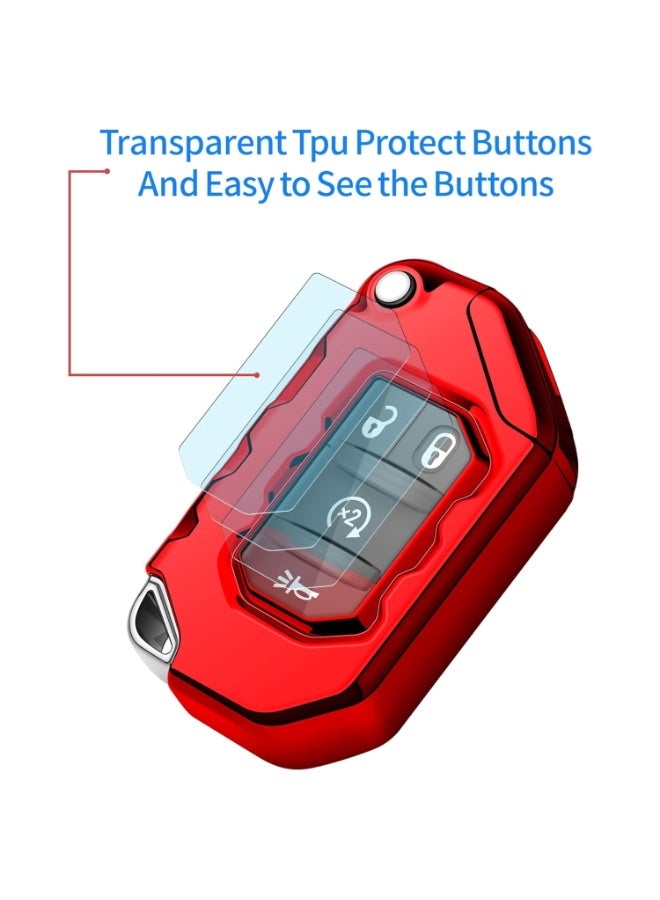 7Cylinder TPU Durable Key Fob Cover Compatible with Jeep Gladiator, JT, Sahara, JLU, Wrangler, JL, Rubicon (2013-2021) - Red. - Image 4