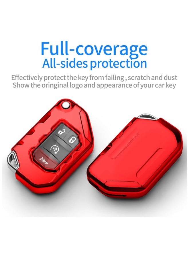 7Cylinder TPU Durable Key Fob Cover Compatible with Jeep Gladiator, JT, Sahara, JLU, Wrangler, JL, Rubicon (2013-2021) - Red. - Image 3