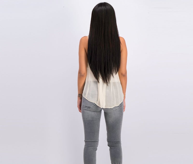 MANGO Women Sleeveless Lace Applique Scoop Neck Top, Ecru - Image 4