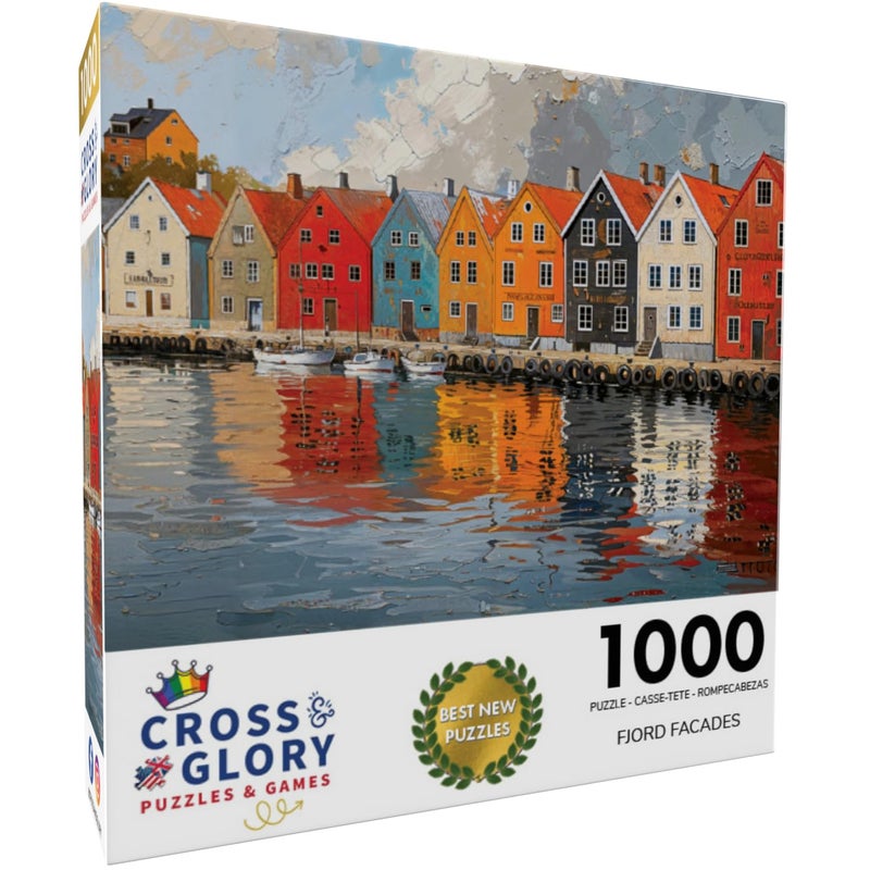 Cross & Glory - Fjord Facades: Norway's Water's Edge - 1000 Piece Jigsaw Puzzle for Adults | Norwegian Village Scene | Challenging & Vivid Detail | Ideal for Puzzle Enthusiasts - Image 2