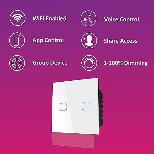 Home Mate HomeMate® WiFi+BLE 2-Way 2 Gang Touch Switch | No Hub Required | Dry Contact Switch | Home Automation | Compatible with Alexa and Google Home (1, White) - Image 4