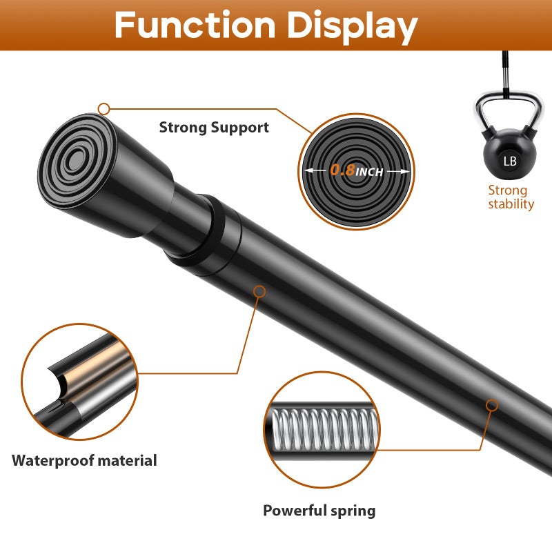 WEIXINHAI 2 Pack Spring Tension Curtain Rod for Windows 26 to 39 inch Black Small Tension Rod Adjustable Spring Curtain Rods No Drilling Short Tension Rod for Kitchen, Closet, Bathroom, Bookshelf - Image 3