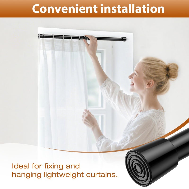 WEIXINHAI 2 Pack Spring Tension Curtain Rod for Windows 26 to 39 inch Black Small Tension Rod Adjustable Spring Curtain Rods No Drilling Short Tension Rod for Kitchen, Closet, Bathroom, Bookshelf - Image 5