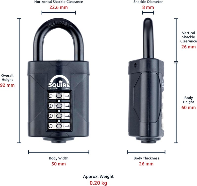 Squire Heavy Duty 4 Wheel Combination Padlock - 50mm Wide, Weatherproof, Alloy Steel - Image 4