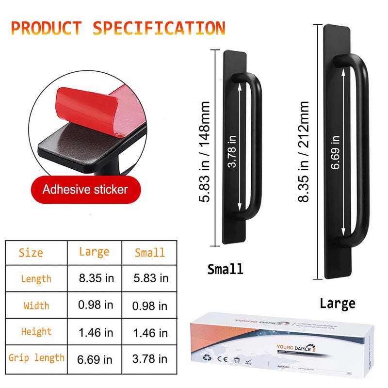 Young Dance 2pcs Aluminum Alloy Self-Stick Push Pull Handles for Cabinet Door Window Drawer (8.35", Black) - Image 2