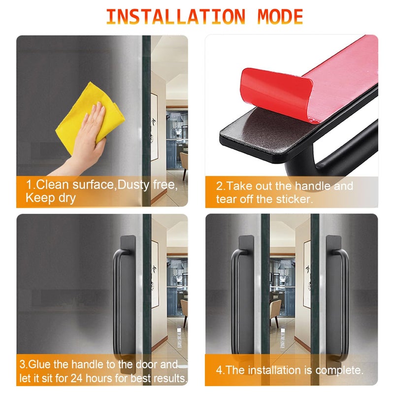 Young Dance 2pcs Aluminum Alloy Self-Stick Push Pull Handles for Cabinet Door Window Drawer (8.35", Black) - Image 3