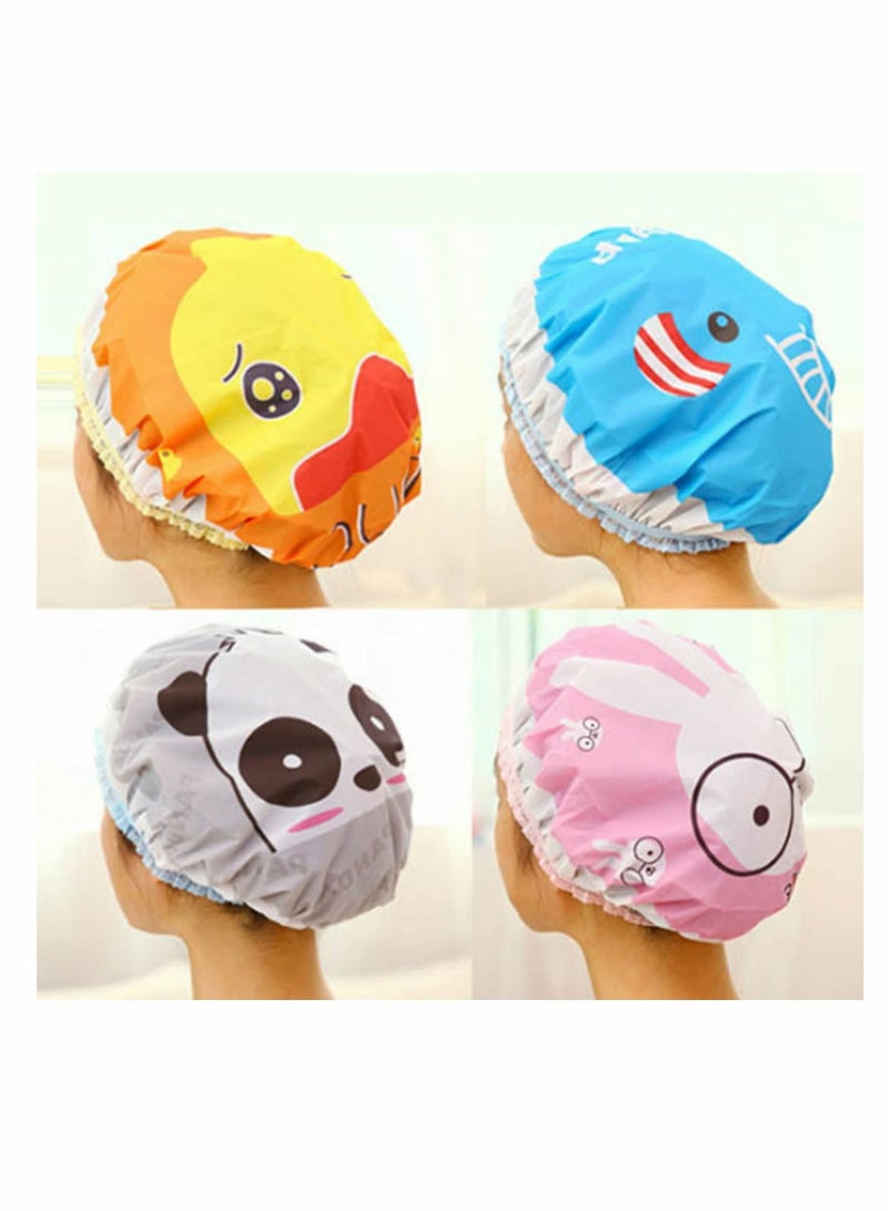 Y&D Cartoon Shower Cap, Waterproof PVC Cap for Adults and Children, Multicolor Mixed, Reusable 5 Pieces - Image 2