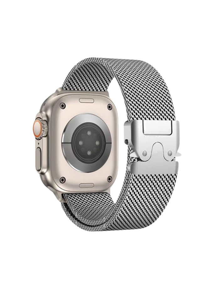 O Ozone Milanese Mesh Loop Band Compatible with Apple Watch 49/46/45/44/42mm ,Designer Parachute-Style Metal Buckle Adjustable Strap for Men Women -Sliver  - Image 1