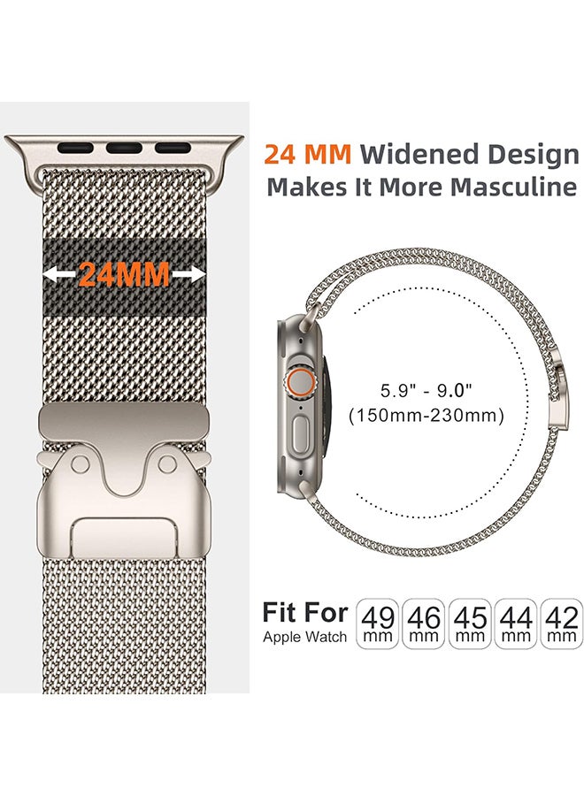 O Ozone Milanese Mesh Loop Band Compatible with Apple Watch 49/46/45/44/42mm ,Designer Parachute-Style Metal Buckle Adjustable Strap for Men Women -Sliver  - Image 2