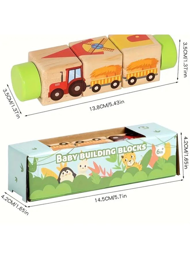 Wooden Animal Rotating Puzzle Blocks Car Toy For Early Education Hand Eye Coordination Training - Image 3