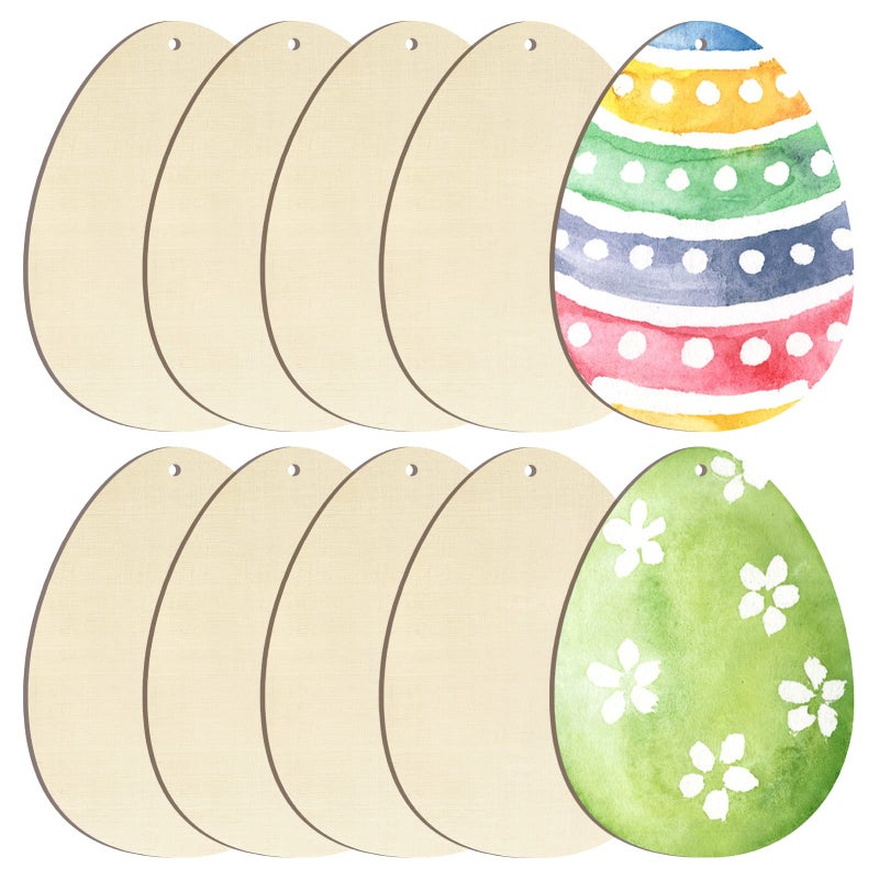 Sophena Large Size 7" Wooden Easter Ornaments to Paint, Egg Wooden DIY Blank Unfinished Round Wood Discs Ornament for Crafts Hanging Decorations(10PCS) - Image 1
