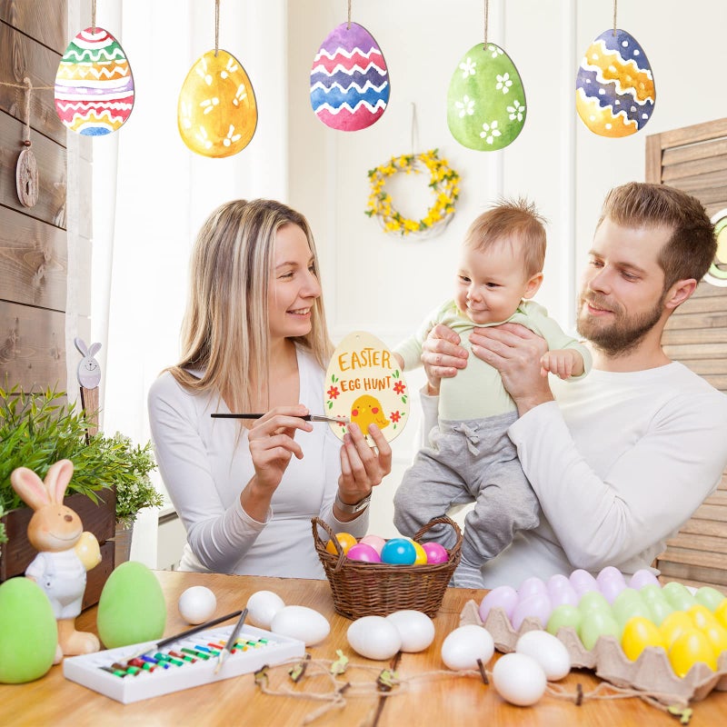 Sophena Large Size 7" Wooden Easter Ornaments to Paint, Egg Wooden DIY Blank Unfinished Round Wood Discs Ornament for Crafts Hanging Decorations(10PCS) - Image 3