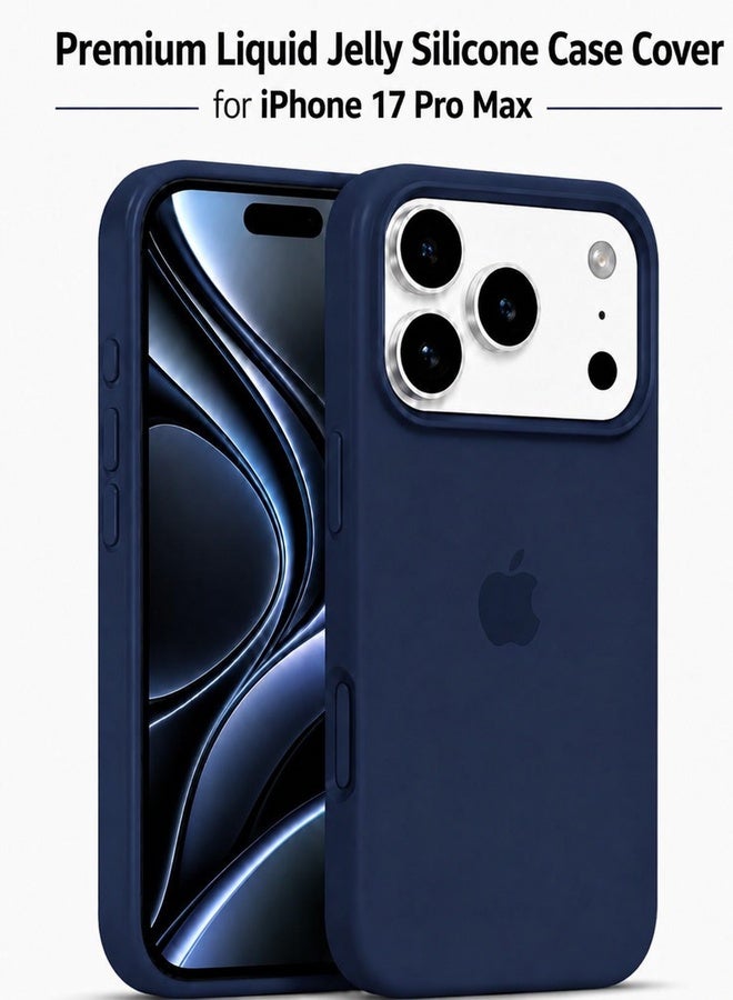 VR CREATIVE Apple iPhone 17 Pro Max Liquid Silicone Protective Case Cover with Microfiber Lining, Slim Shockproof Soft TPU Back Cover - Navy Blue - Image 1