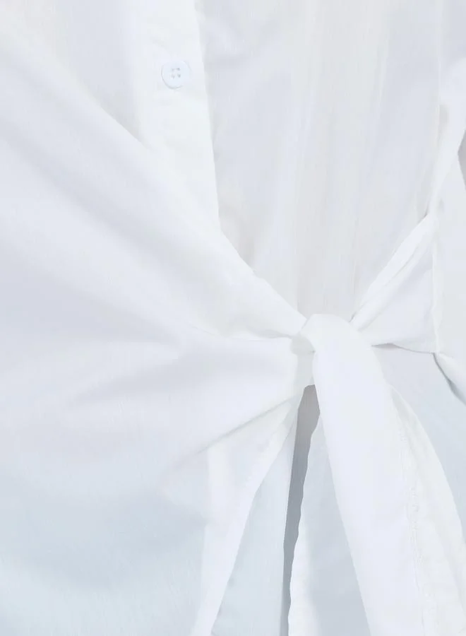 Styli Solid Asymmetric Hem Shirt with Wrap Detail