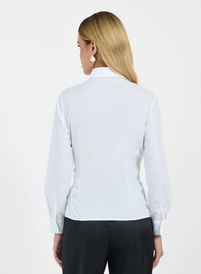 Styli Solid Asymmetric Hem Shirt with Wrap Detail
