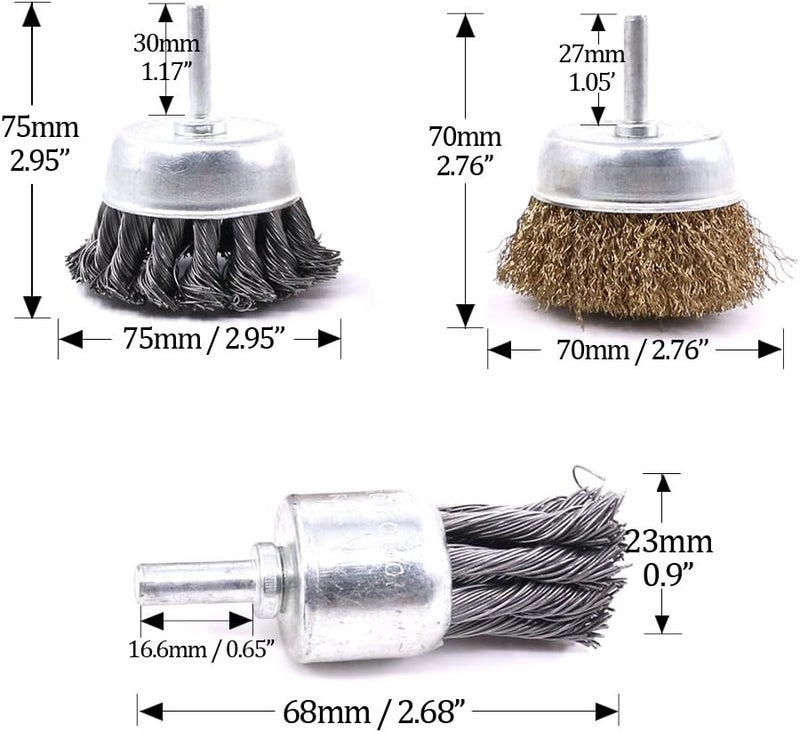 Glarks 3 Pack Knotted & Crimped Cup Steel Wire Wheels Brush & Carbon Knot Wire End Brush For Rust removal, Corrosion and Scrub Surfaces - Image 2