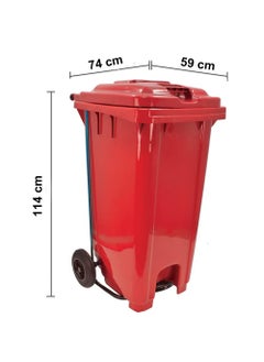 VINSTAR 240 Ltr Red Outdoor Waste Center Pedal Bins, Garbage Can Container With Attached Lid & Two Wheeled - High Density Polyethylene (HDPE) Heavy-Duty  - Image 3