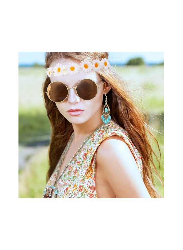 Loquat Hippie Costume Set - Sunglasses, Headband, Peace Sign Necklace, and Earring (Turquoise Style) 60's 70's Retro Accessories - Image 5