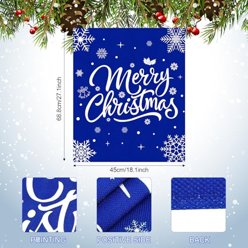 VitalCozy Set of 6 Christmas Chair Covers Blue Merry Christmas Dining Chair Seat Covers for Xmas Dining Room Decoration Kitchen Wedding Hotel Holiday Party Decor - Image 3