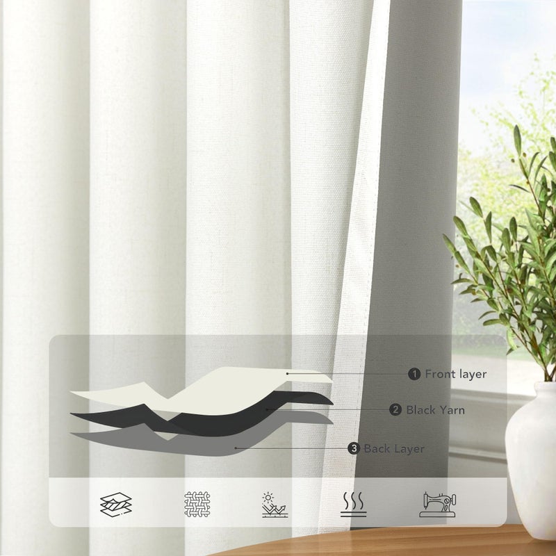 Pitalk Living Room Curtains 84 Inches Long Faux Linen Darkening Curtain for Bedroom Boho Burlap Full Blackout Soundproof Thermal Insulated Drapes for Nursery Room Divider 52x84 Length 2 Panel Ivory Off White - Image 5