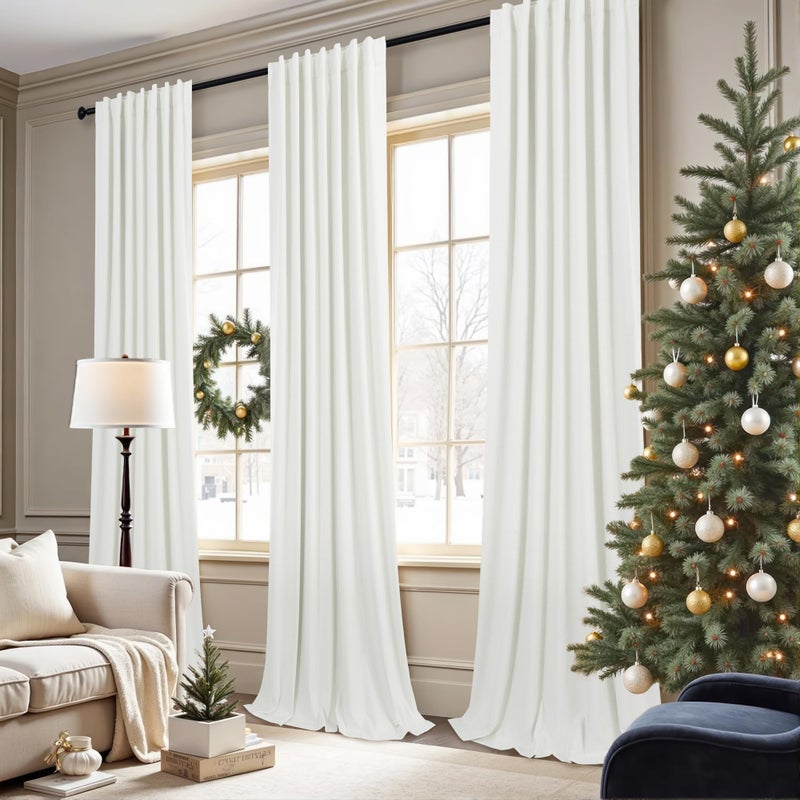 Pitalk Living Room Curtains 84 Inches Long Faux Linen Darkening Curtain for Bedroom Boho Burlap Full Blackout Soundproof Thermal Insulated Drapes for Nursery Room Divider 52x84 Length 2 Panel Ivory Off White - Image 2