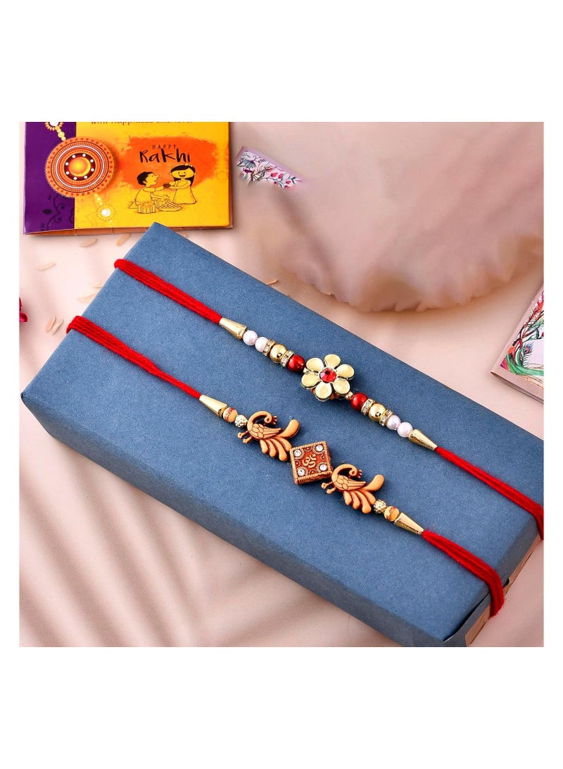 CraftVatika Rakhi for Brother Puja Thali Gift Combo Set of 2 Peacock Rakhi for Brother Bhaiya Men Boy with Kumkum Pooja Thali Set Rakhis for Brother - Image 2