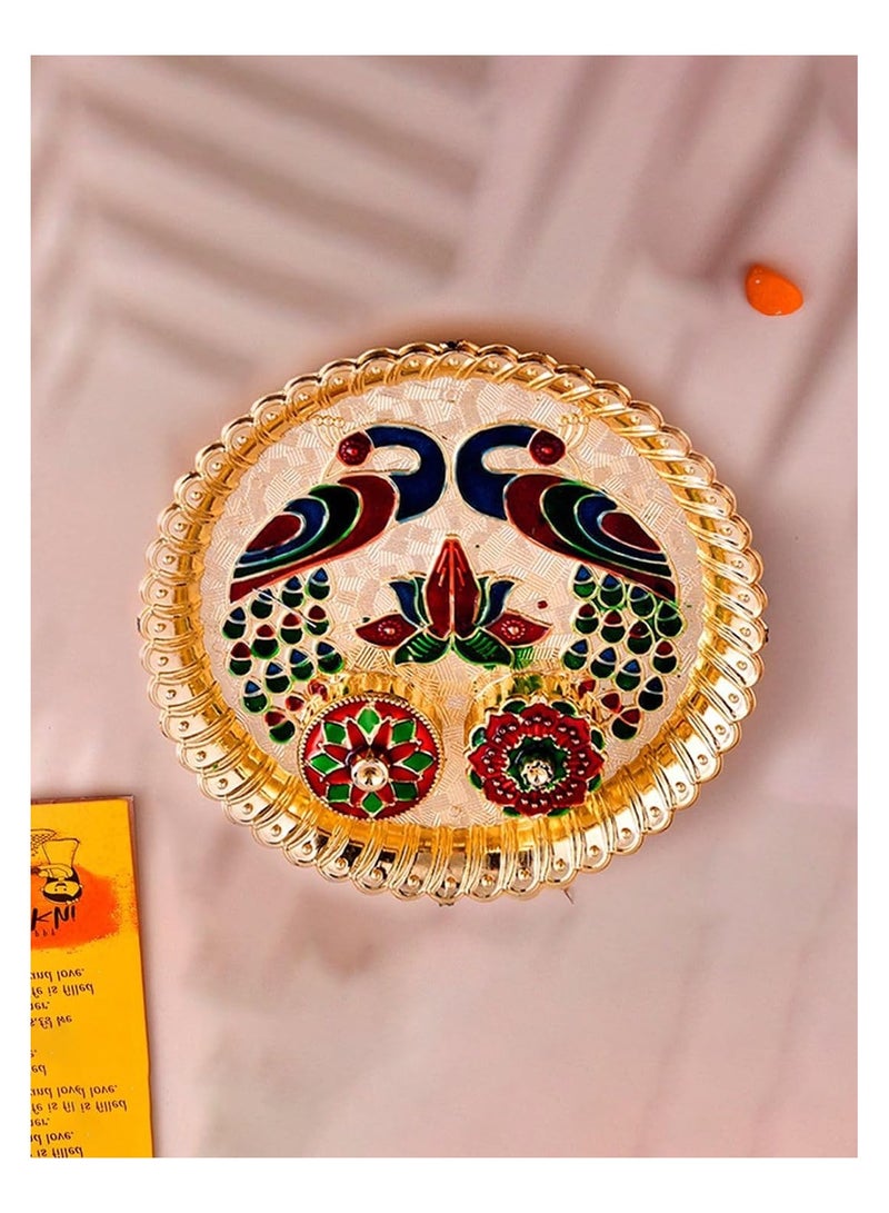 CraftVatika Rakhi for Brother Puja Thali Gift Combo Set of 2 Peacock Rakhi for Brother Bhaiya Men Boy with Kumkum Pooja Thali Set Rakhis for Brother - Image 3