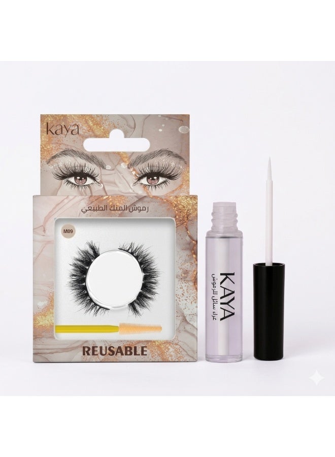 kaya Clear Eyelash Glue with Natural Mink Three Dimensional Lashes Style No. 9 Set - Image 1