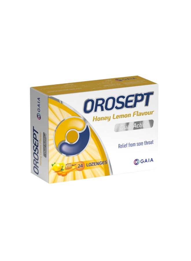 GAIA OROSEPT HONEY LEMON FLAVOUR DUAL ACTION 24 LOZENGES