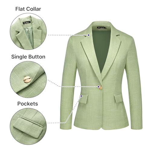 TRONSTORE Women's Suit 2 Piece Set Business Pants Suit for Women Pinstripe Houndstooth Blazer Green L - Image 4