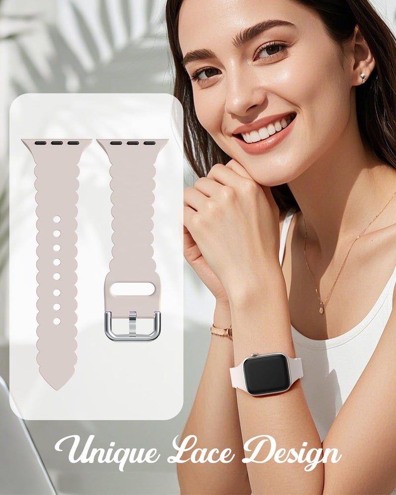 Sunnywoo Lace Sport Silicone Band Compatible with Apple Watch 38mm 40mm 41mm 42mm 44mm 45mm 46mm 49mm for Women, Soft Wristband Waterproof Replacement for iWatch Series Ultra 10 9 8 SE 7 6 5 4 3 2 1 - Image 2