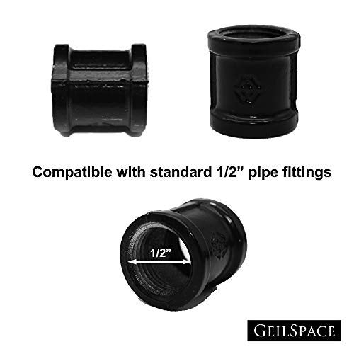 GeilSpace Coupling, Malleable Iron Pipe Fittings - Vintage DIY Industrial Shelving, Industrial Decor, Furniture DIY (1/2", Black) - Image 2