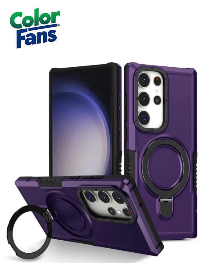 كولور فانس غطاء مغناطيسي لهاتف سامسونج جالاكسي إس23 ألترا مع حامل حلقي وحماية العدسة - أرجواني داكن - Image 1