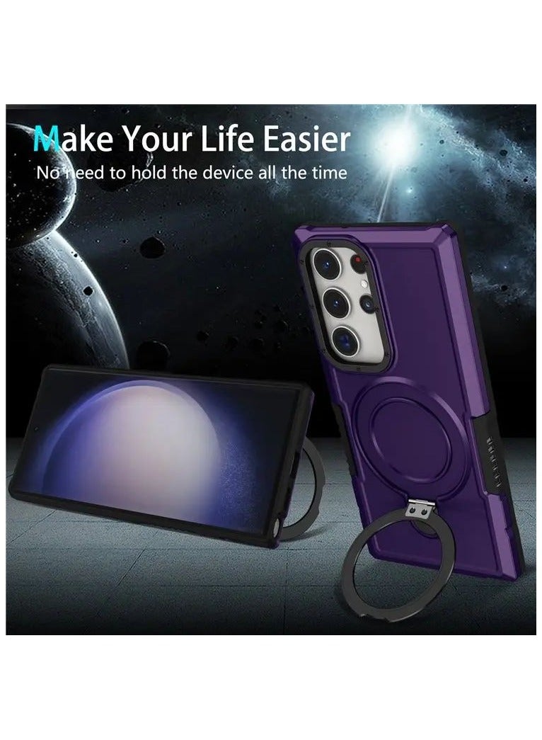 كولور فانس غطاء مغناطيسي لهاتف سامسونج جالاكسي إس23 ألترا مع حامل حلقي وحماية العدسة - أرجواني داكن - Image 4