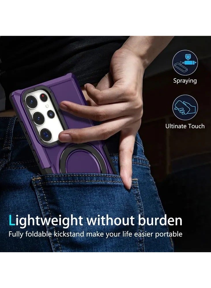 كولور فانس غطاء مغناطيسي لهاتف سامسونج جالاكسي إس23 ألترا مع حامل حلقي وحماية العدسة - أرجواني داكن - Image 5