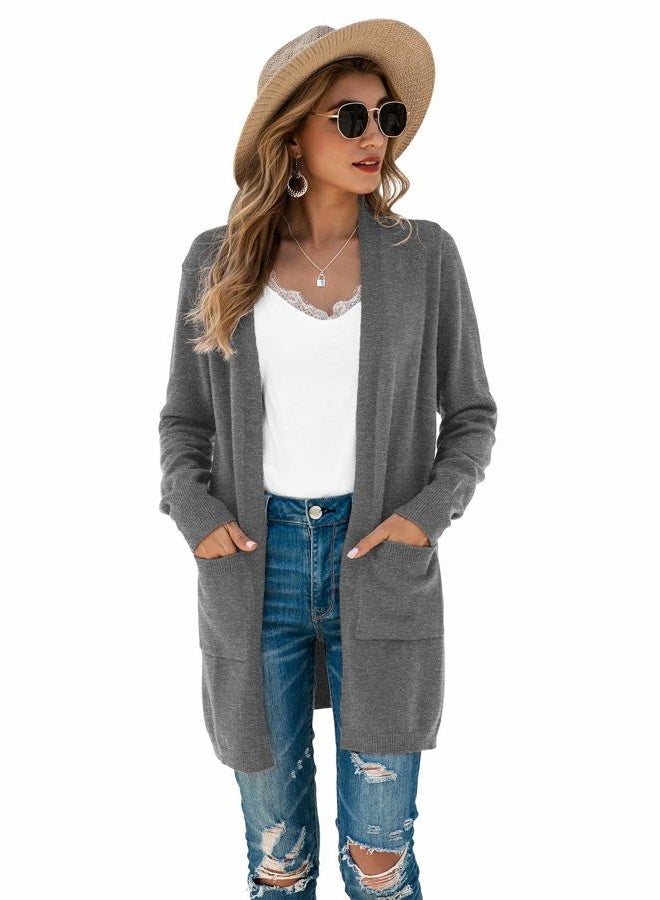 TASAMO Womens Color Block Striped Draped Kimono Cardigan Long Sleeve Open Front Casual Knit Sweaters Coat Soft Outwear, A-03 Gray, L - Image 5