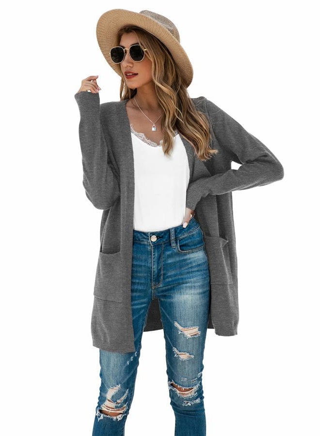 TASAMO Womens Color Block Striped Draped Kimono Cardigan Long Sleeve Open Front Casual Knit Sweaters Coat Soft Outwear, A-03 Gray, L - Image 3