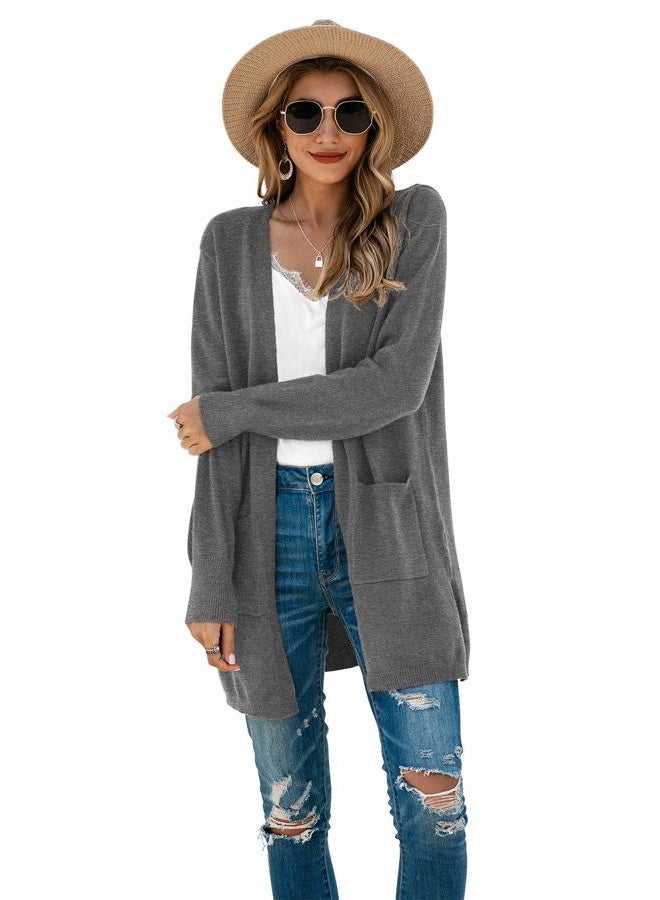 TASAMO Womens Color Block Striped Draped Kimono Cardigan Long Sleeve Open Front Casual Knit Sweaters Coat Soft Outwear, A-03 Gray, L - Image 4