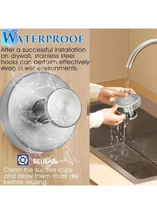 2pcs Silvery Stainless Steel Suction Cup Hook Waterproof Wall Mount Kitchen Bathroom Hanger - Image 5
