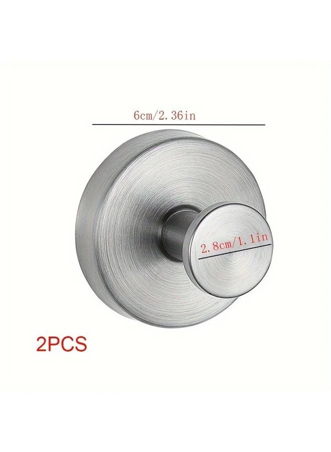 2pcs Silvery Stainless Steel Suction Cup Hook Waterproof Wall Mount Kitchen Bathroom Hanger - Image 1