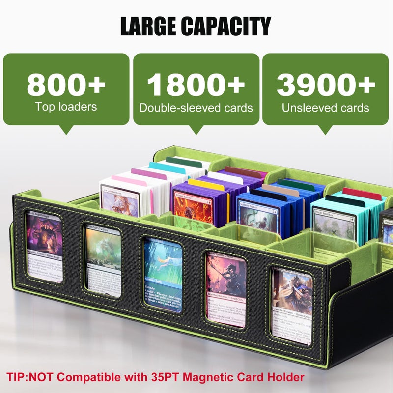 Kabinka Card Storage Box with Commander Display, 5-Row Deck Case with Removable Lid; 3900+ Card Deck Box for MTG Sports Cards, 5 Top Loaders, 5 Stoppers, 48 Dividers,1 Dice Tray (Black & Lemon Green) - Image 3