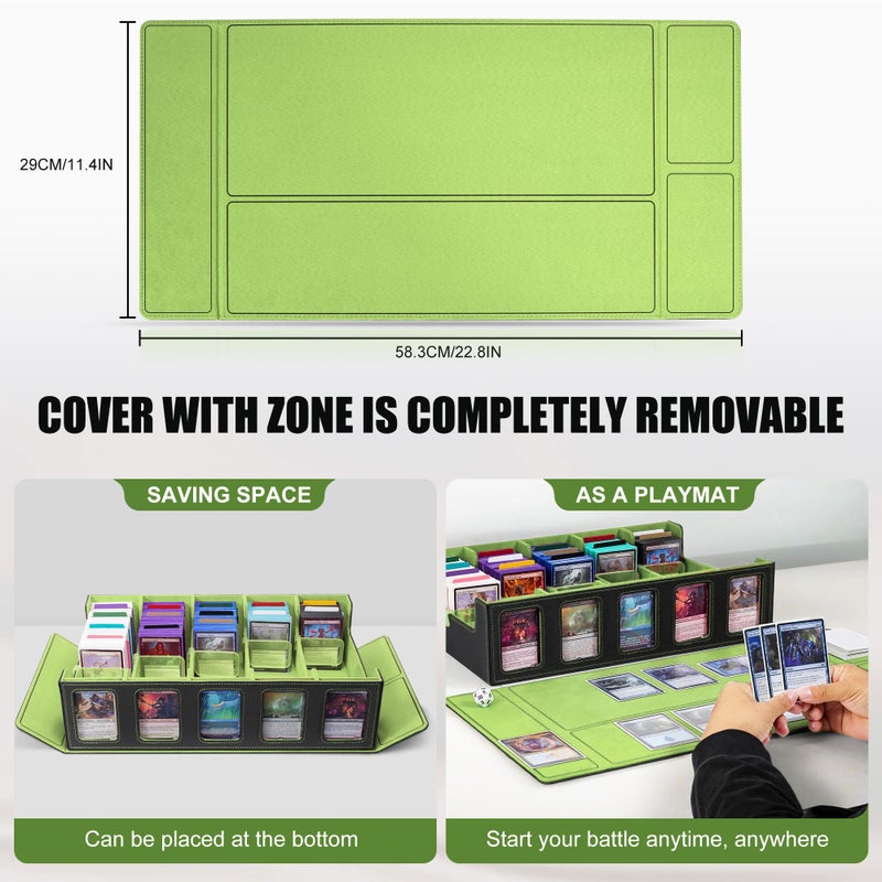 Kabinka Card Storage Box with Commander Display, 5-Row Deck Case with Removable Lid; 3900+ Card Deck Box for MTG Sports Cards, 5 Top Loaders, 5 Stoppers, 48 Dividers,1 Dice Tray (Black & Lemon Green) - Image 4
