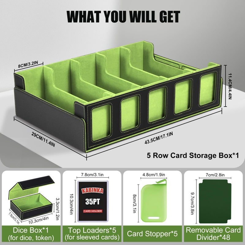 Kabinka Card Storage Box with Commander Display, 5-Row Deck Case with Removable Lid; 3900+ Card Deck Box for MTG Sports Cards, 5 Top Loaders, 5 Stoppers, 48 Dividers,1 Dice Tray (Black & Lemon Green) - Image 2