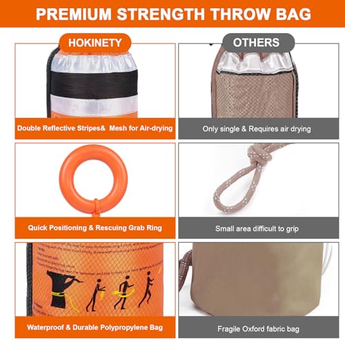 HOKINETY Water Rescue Throw Bag 310 Inch Rope with 50FT Length Up to 1900lbs Tensile Strength Throwable Flotation Device Emergency Safety Equipment for Kayak Raft Boat - Image 3