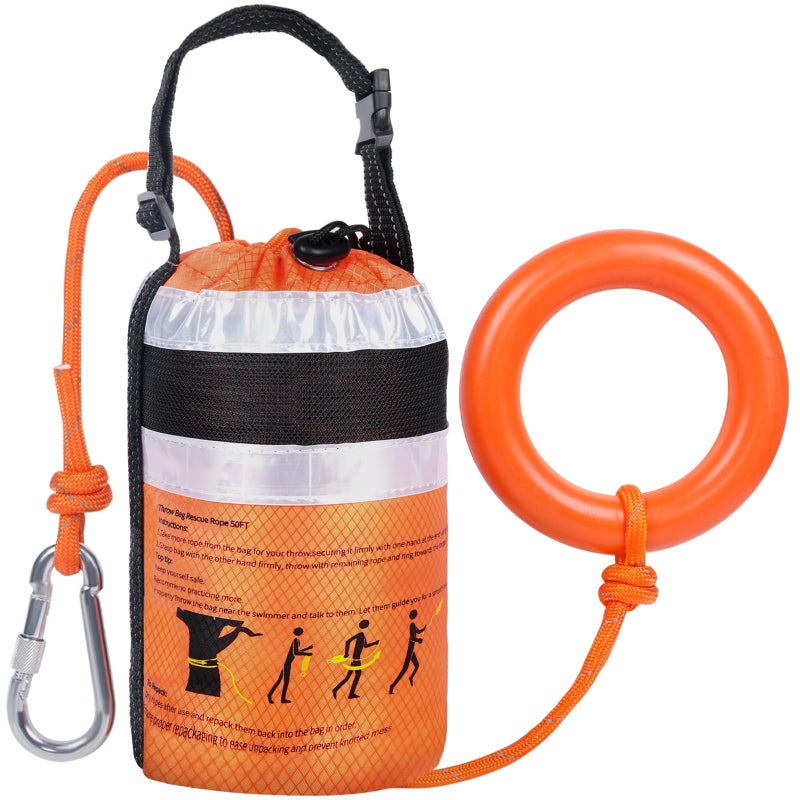 HOKINETY Water Rescue Throw Bag 310 Inch Rope with 50FT Length Up to 1900lbs Tensile Strength Throwable Flotation Device Emergency Safety Equipment for Kayak Raft Boat - Image 2