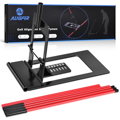 AugFir Golf Alignment Sticks Holder, Angle Adjustable Golf Training Aid, Weighted Golf Swing Trainer with Metal Sticks Practice Teaching Aid for Aiming, Putting, Swing - Image 1